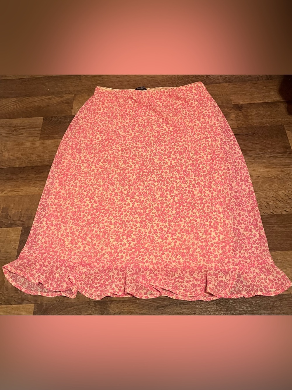 wild fable Pink Floral A-Line Ruffle Hem Skirt. M. Coquette. Cottage. Prairie.